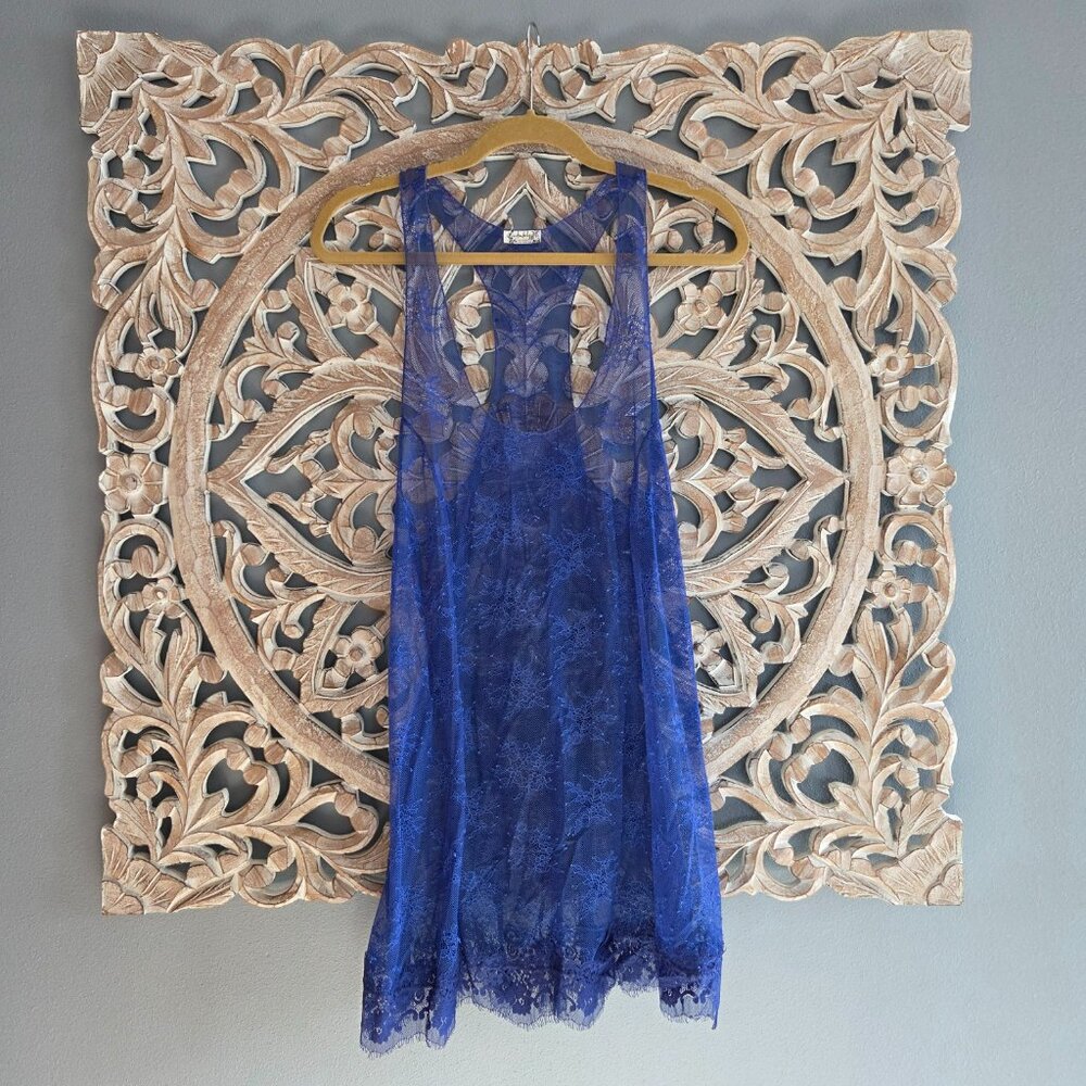 Sheer Lace Chemise Slip in Royal Blue